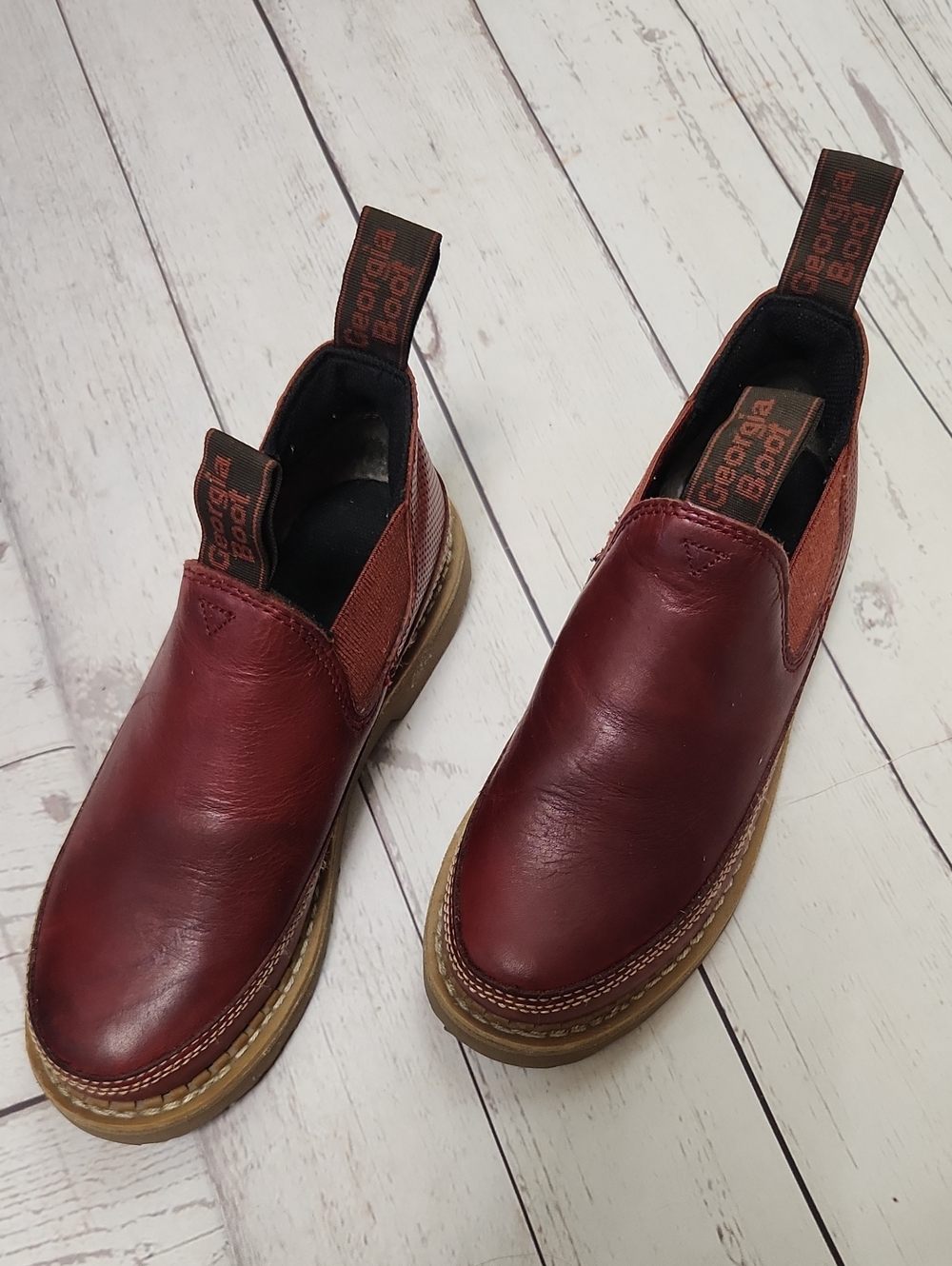 Georgia Boot Red Leather Slip-On Ankle Boots